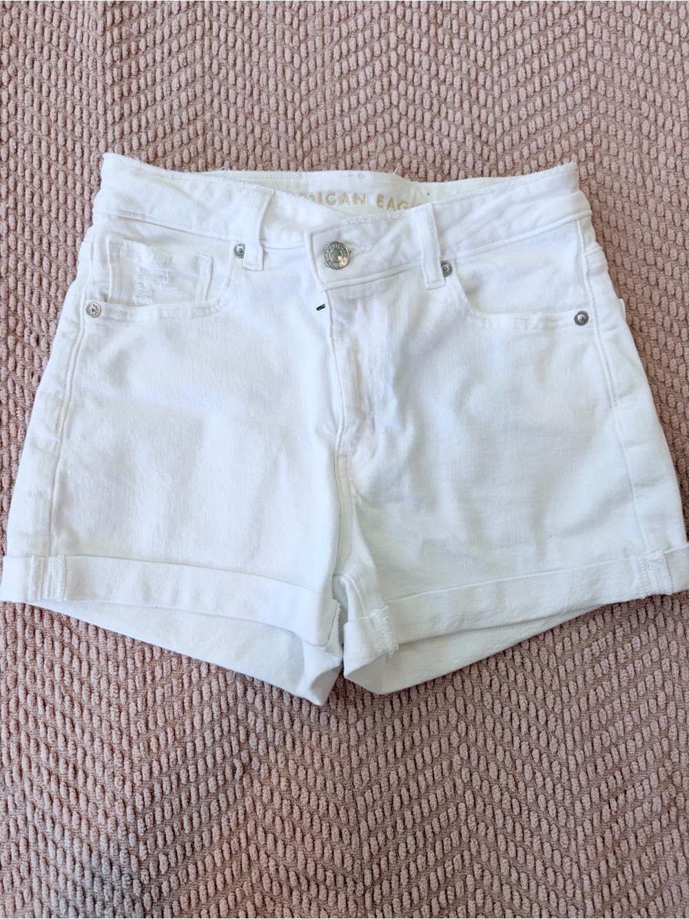 American Eagle Outfitters White Rolled Hem Denim Shorts